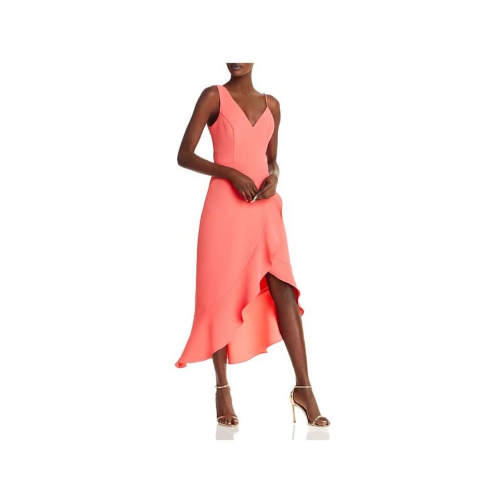 AQUA FORMAL Womens Coral Wrap Style Skirt Lined Sleeveless Maxi Hi-Lo Dress 0
